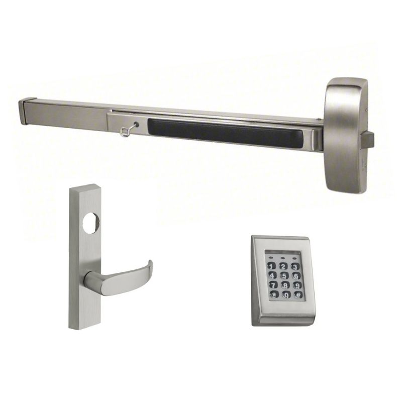 Sargent KP8877-G-ETP-US32D-LHR-LC Rim Exit Devices with Keypad Trim w/Cylinder Override, LC, 48" Bar, P-Lever, LHR, Stainless Steel