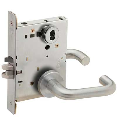 Schlage L9080BD 03A 630 Storeroom Mortise Lock, SFIC Prep Less Core, 03 Straight Return Lever, A Rose, Field Reversible, Satin Stainless Steel Finish