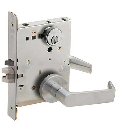 Schlage L9080P 06A 626 Storeroom Mortise Lock, 06 Straight Return Lever, A Rose, Std P 6 pin Cylinder, 2 Keys KR, Field Reversible, Satin Chrome Finish