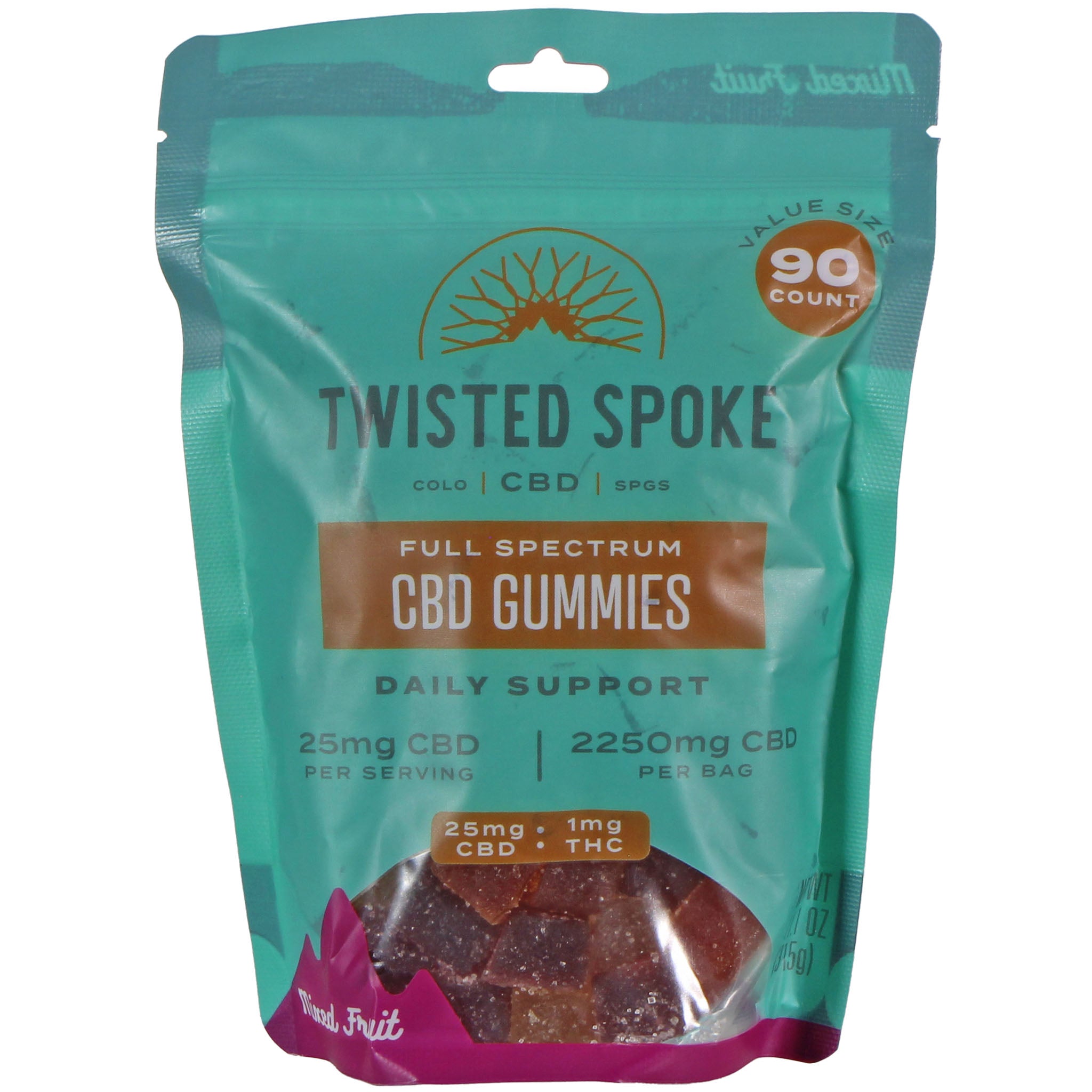 Twisted Spoke CBD CBD Daily Gummies, Mixed Fruit- 90ct