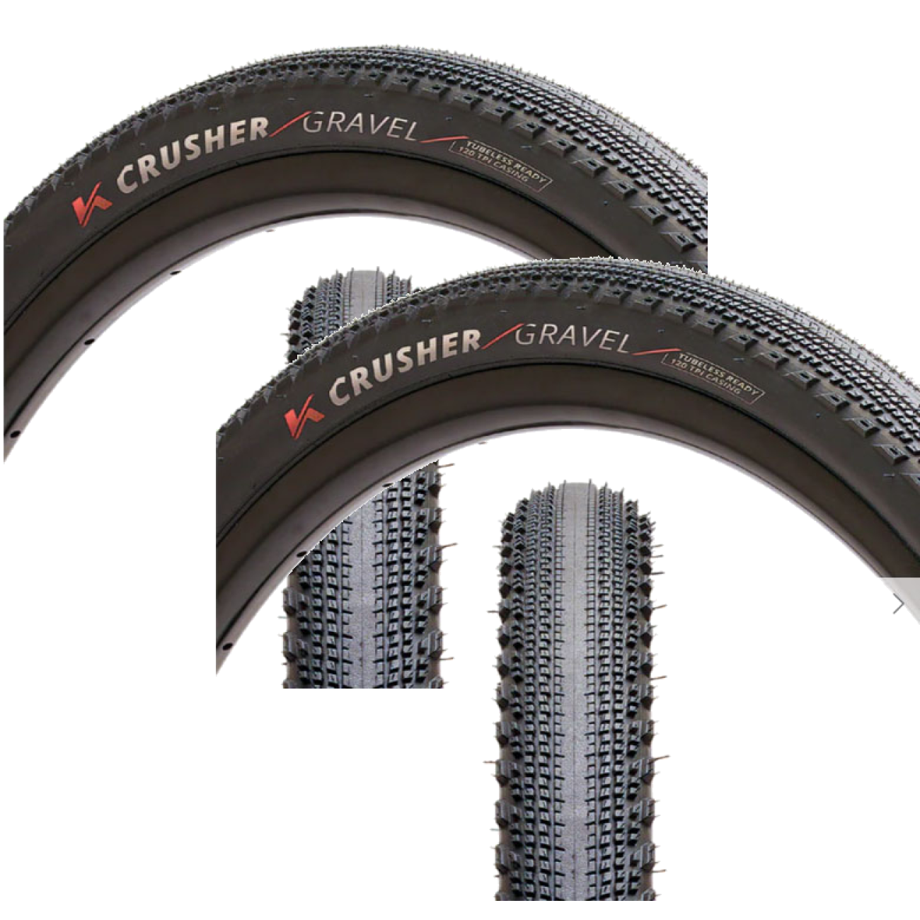 Kenda Crusher Gravel Tire 700x45 Tubeless Folding, Dual Compound, 120 TPI, Black Set of 2 6774758