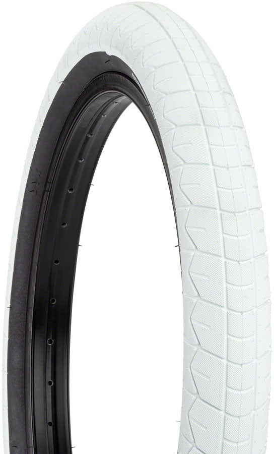 Sunday Current V2 20x2.4 Clincher BMX Tire with Grippy Tread, Wire Bead, Durable Rubber, High-Pressure Performance & Stylish White/Black Design