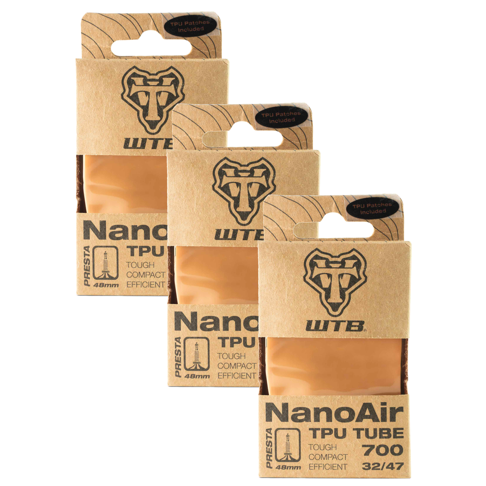 WTB NanoAir TPU Bicycle Inner Tubes 700c x 32-47mm, Lightweight Durability & Puncture Resistance (3 Pack)