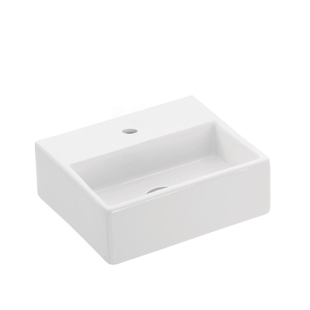 WS Bath Collections Quattro 30 Wall Mount / Vessel Bathroom Sink in Ceramic White with 1 Faucet Hole