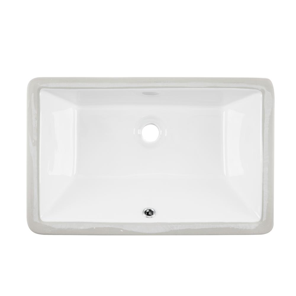 IPT Sink Company Rectangular Glazed Ceramic Undermount Bathroom Vanity Sink in White