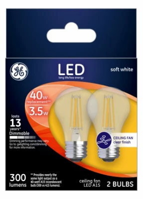 Ceiling Fan Led Light Bulbs, Soft White, Clear, Dimmable, 300 Lumens, 3.5 Watt, 2-pk.