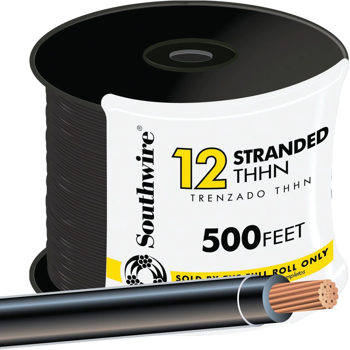 12 Awg Stranded Black Thhn Electrical Wire, Sold By The Foot