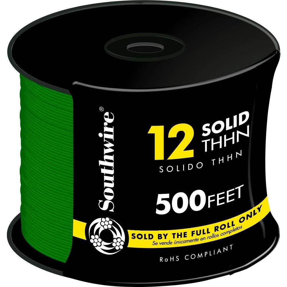 12 Awg Solid Green Thhn Electrical Wire - Ul Listed, Sold By The Foot