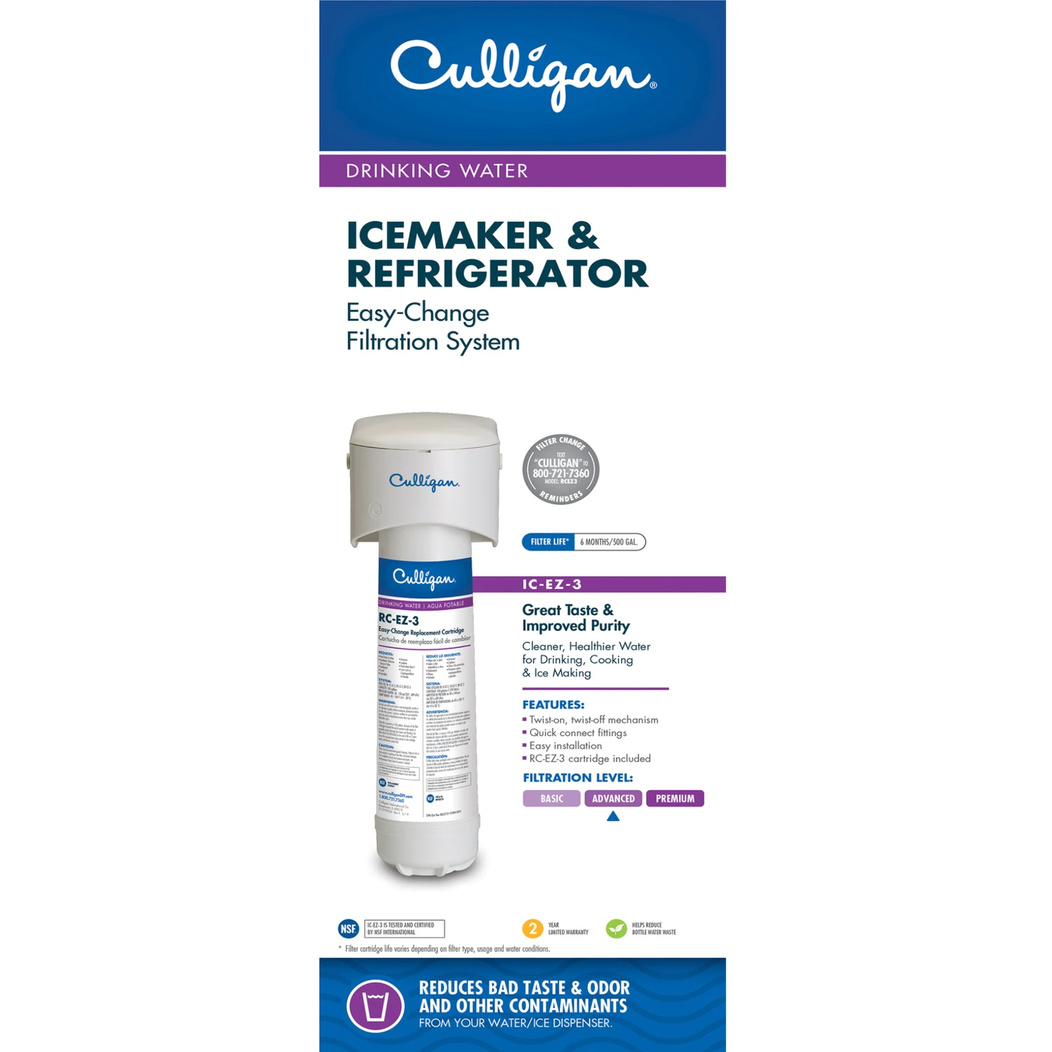 Ez-change Icemaker And Refrigerator Drinking Water Filter Replacement Cartridge