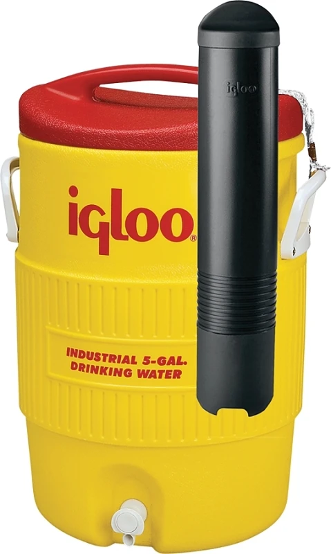 Commercial Water Cooler With Safety Yellow Body And Red Lid, 5 Gallons Capacity