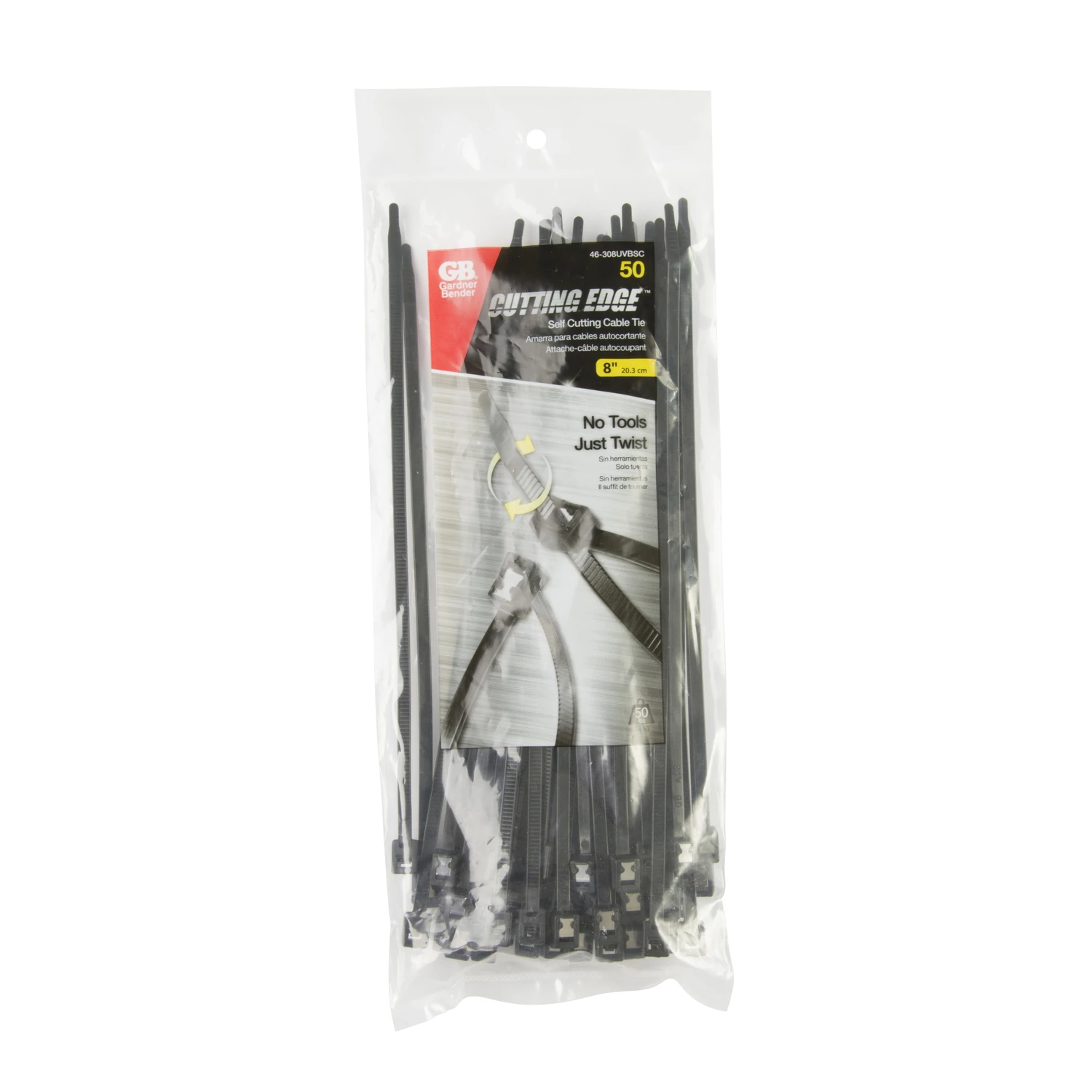 Cable Ties, Self-cutting, Black, 8-in., 50-pk.