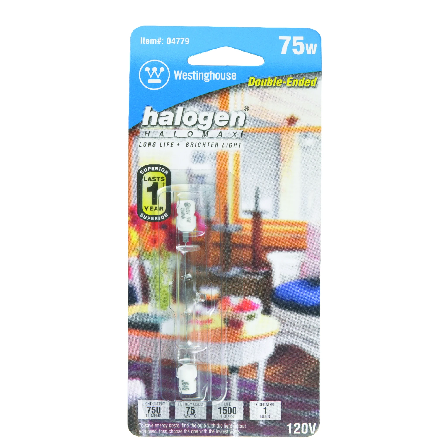 Halogen Light Bulb, Double Ended, 75-watt T3 , 3.07-in.