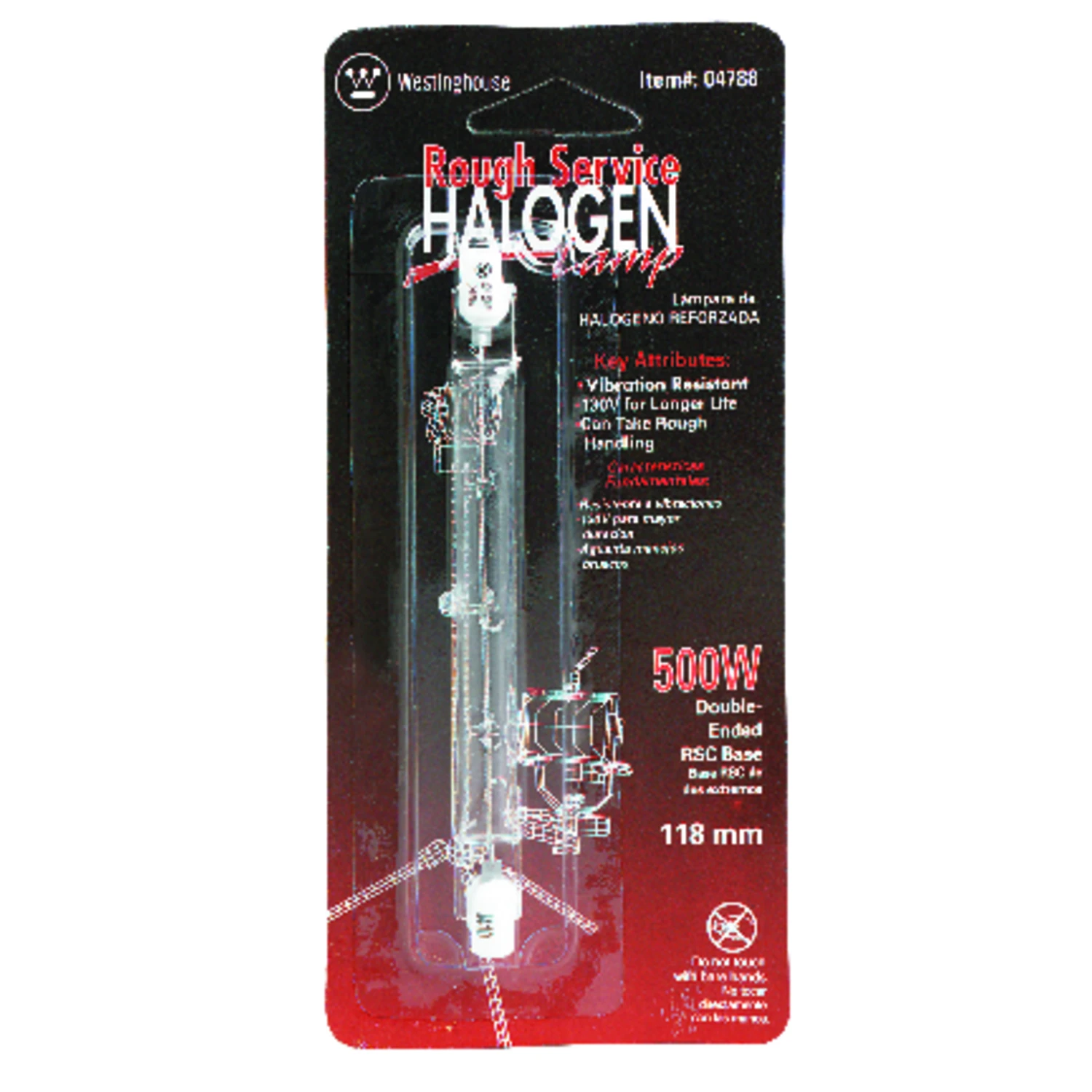 Halogen Light Bulb, Rough Service, Double Ended, 500-watts, 4.65-in.