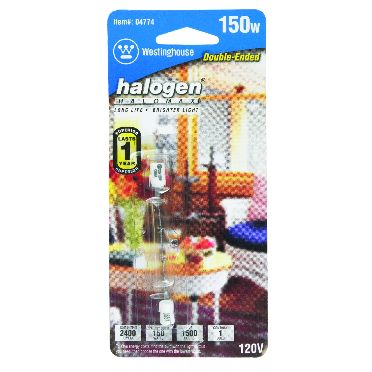 Halogen Light Bulb, Double Ended, 150-watts, 3.07-in.