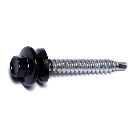 #10-14 X 1-1/2 Black Painted Steel Hex Washer Head Self-drilling Pole Barn Screws