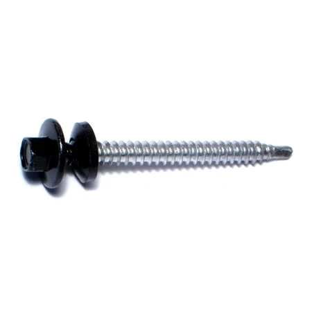 #10-14 X 2 Black Painted Steel Hex Washer Head Self-drilling Pole Barn Screws
