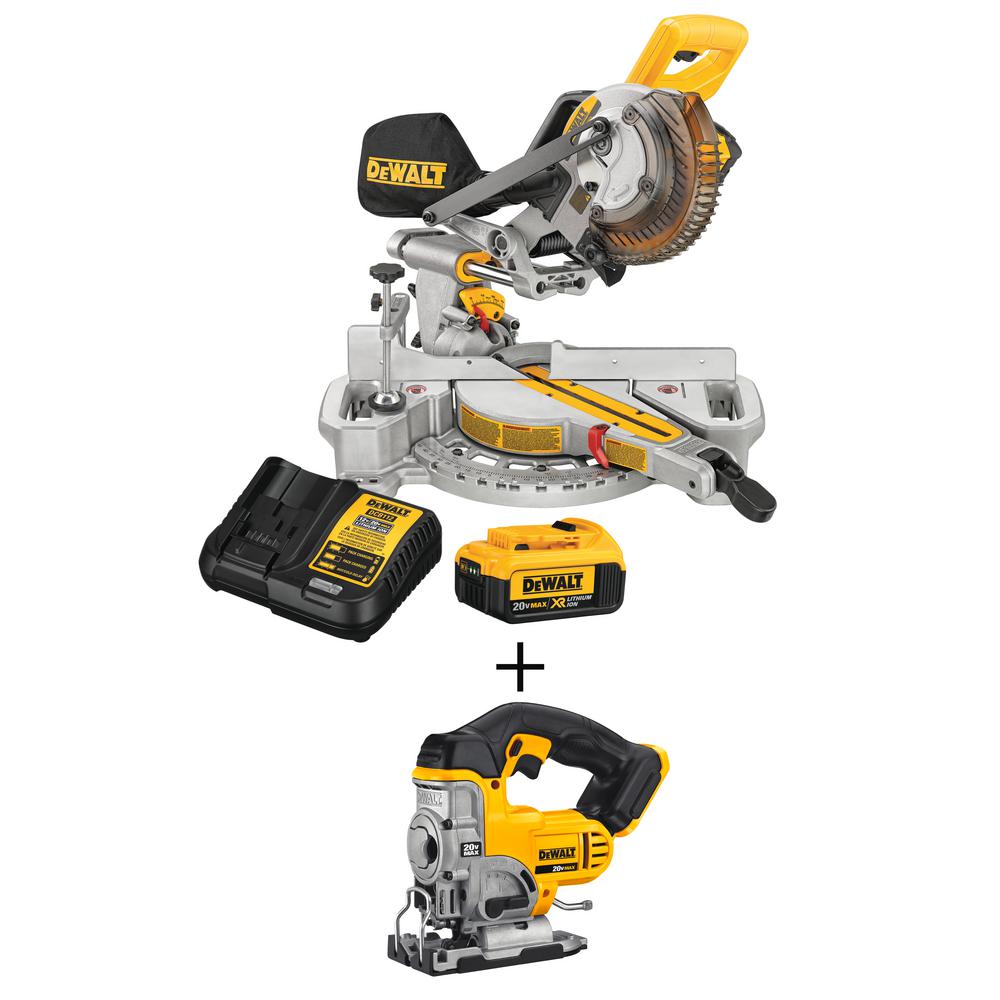 20-Volt MAX Lithium-Ion Cordless 7-1/4 in. Miter Saw with Battery 4Ah and Charger w/ Bonus Jigsaw