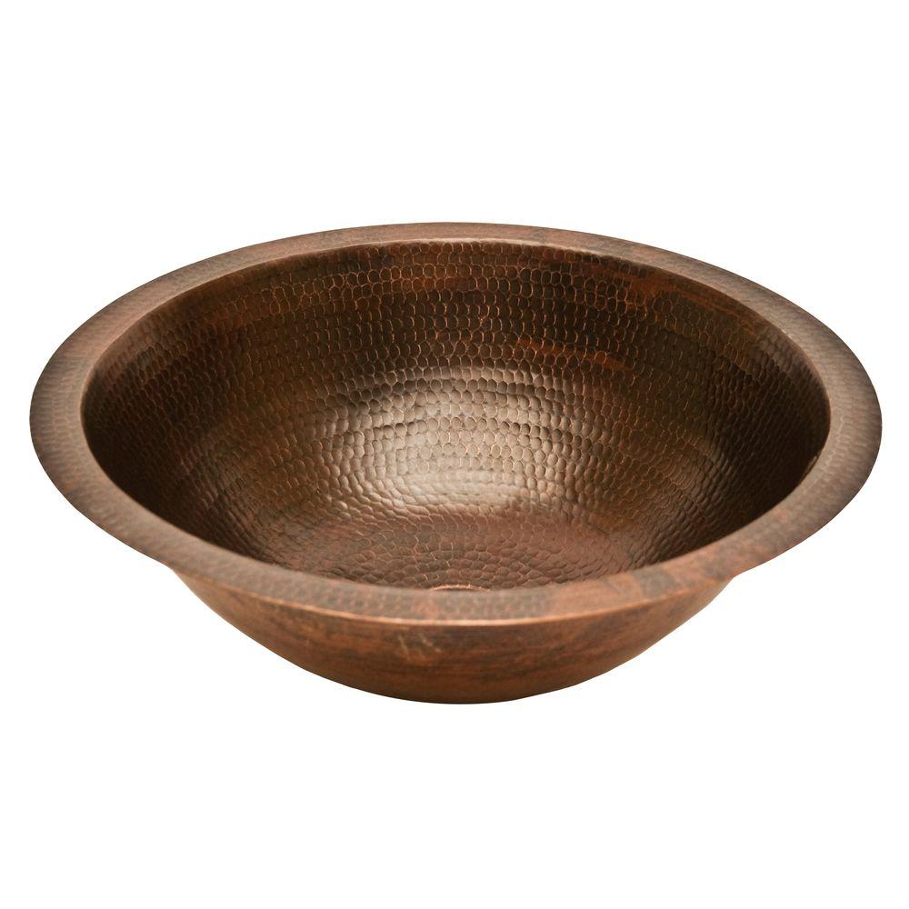 Premier Copper Products Under-Counter Round Hammered Copper Bathroom Sink in Oil Rubbed Bronze