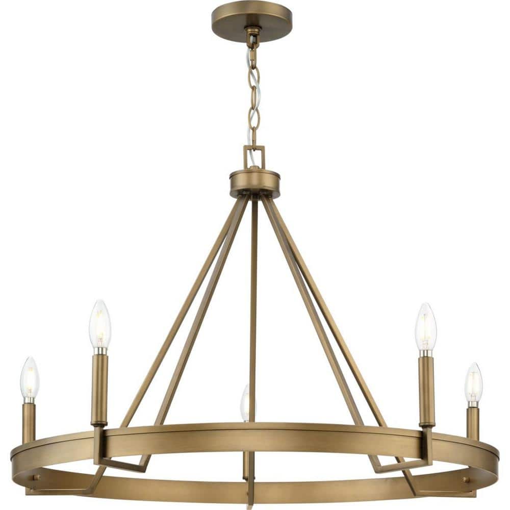 Progress Lighting Aleswith Collection 32 in. 5-Light Aged Bronze Farmhouse Chandelier for Dining Room, Great Room and amp, Living Room