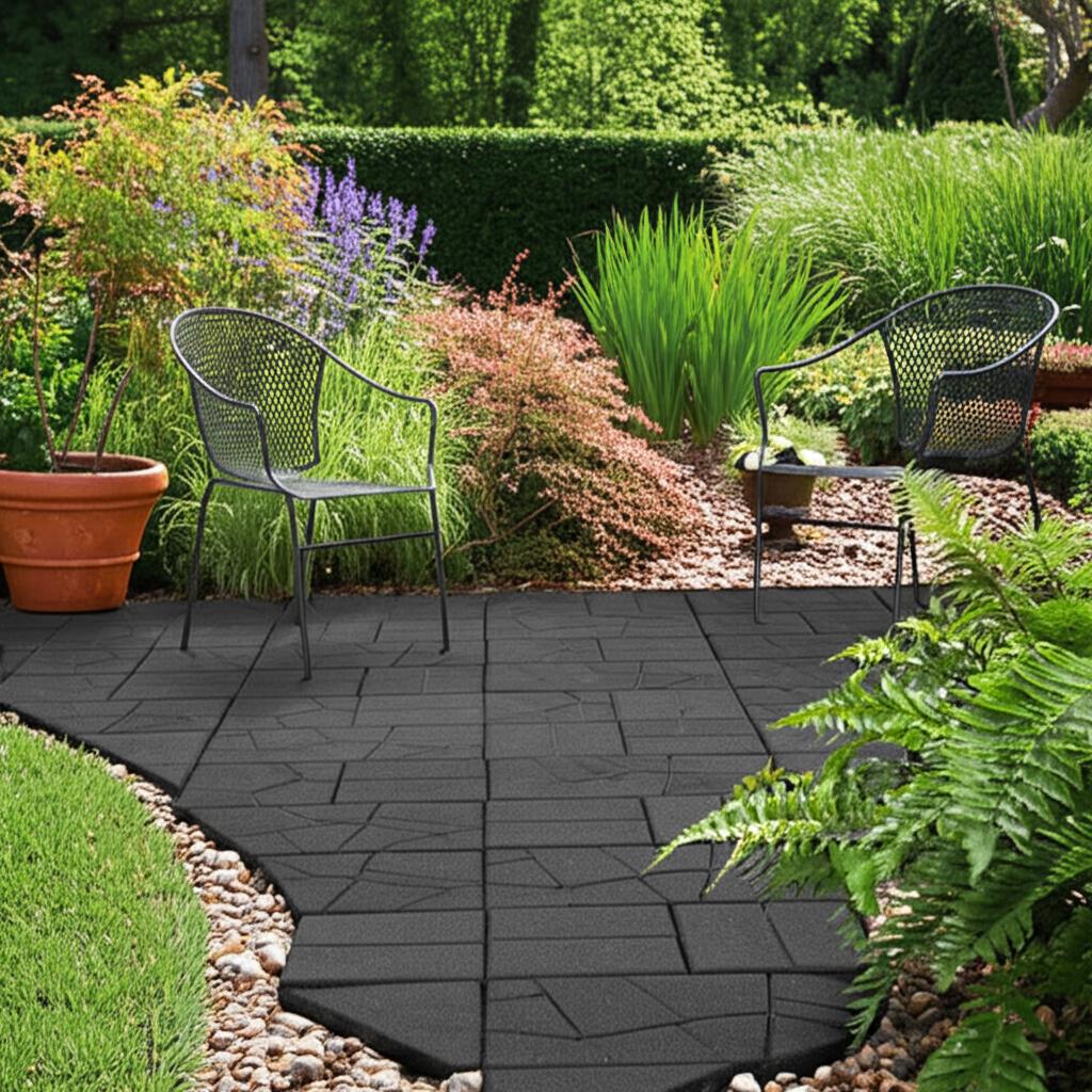 Vigoro 16 in. x 16 in. x 3/4 in. Gray Dual-Sided Recycled Rubber Paver (9-Pack)