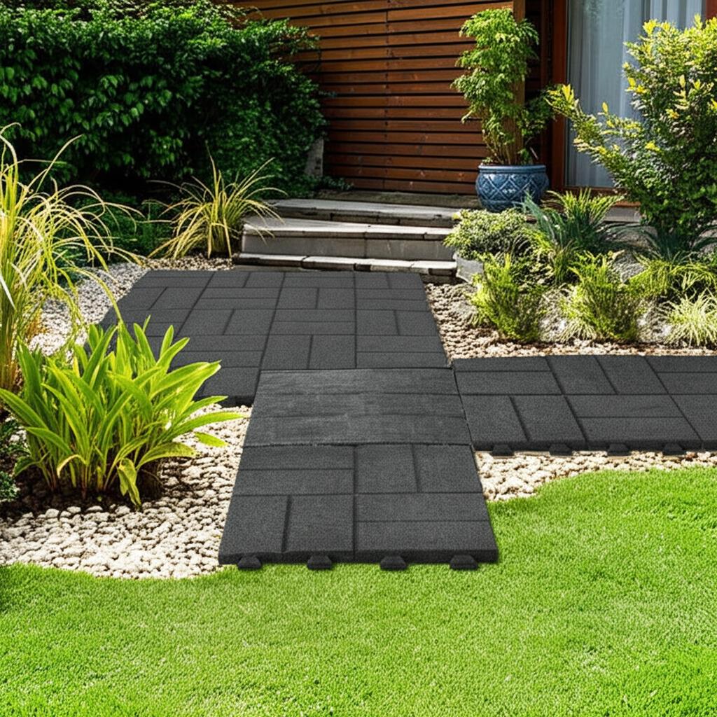 Vigoro 16 in. x 16 in. x 5/8 in. Gray SmartLoc Recycled Rubber Paver (9-Pack)