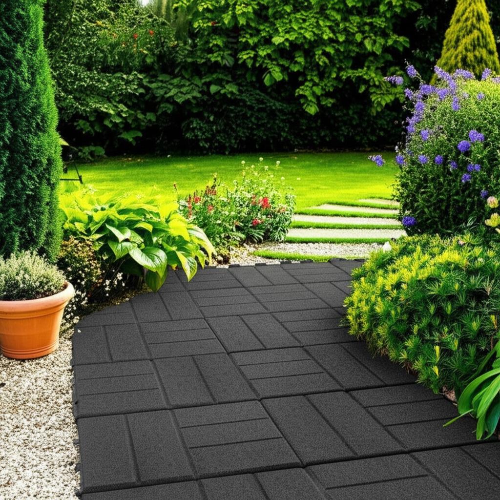 Vigoro 16 in. x 16 in. x 5/8 in. Black SmartLoc Recycled Rubber Paver (75-Pack)