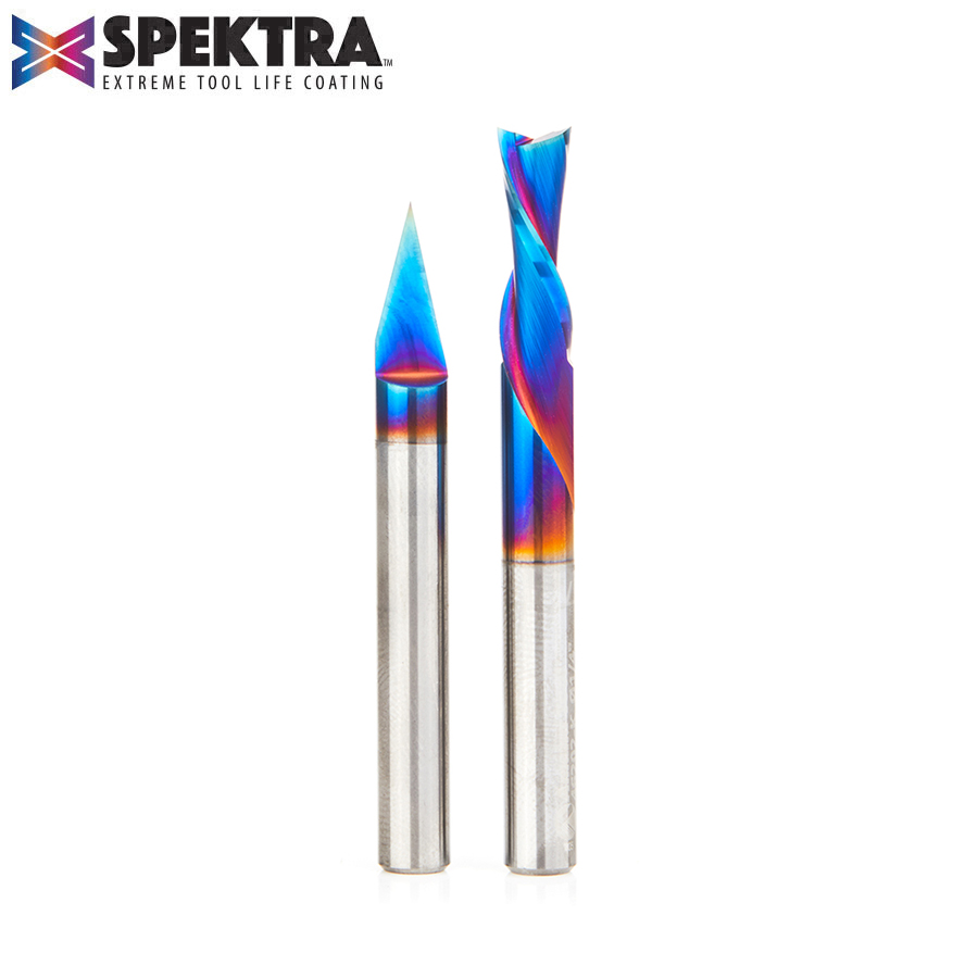 Amana AMS-115-K 2-Pc Solid Carbide Spektra, Extreme Tool Life Coated Signmaking CNC Router Bit Pack, 1/4 Inch Shank
