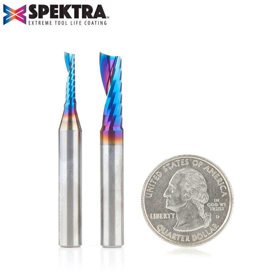 Amana AMS-195-K 2-Pc Spektra, Extreme Tool Life Coated Plastic Cutting Solid Carbide Spiral ‘O’ Flute CNC Router Bit Pack