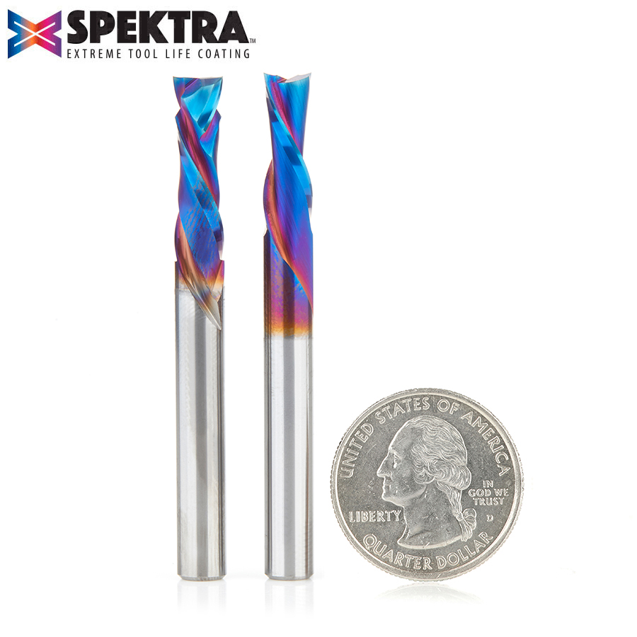 Amana AMS-197-K 2-Pc Solid Carbide Spektra, Extreme Tool Life Coated Signmaking CNC Router Bit Pack, 1/4 Inch Shank