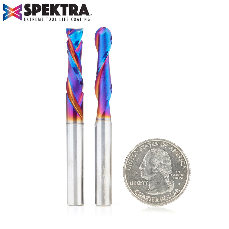 Amana AMS-199-K 2-Pc Solid Carbide Spektra, Extreme Tool Life Coated Signmaking CNC Router Bit Pack, 1/4 Inch Shank
