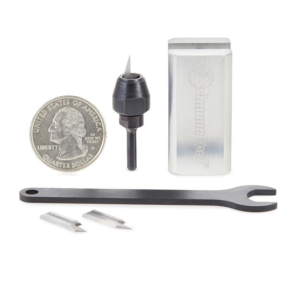 Amana AMS-220 4-Piece Mini In-Groove Insert Engraving Tool Body & Knives 1/8 Inch Shank Set