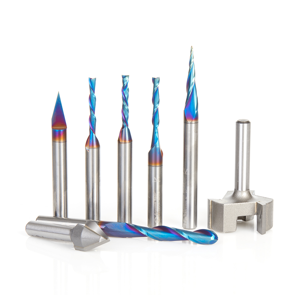 Amana AMS-224 8-Pc Premium CNC Router Bit Set, 1/4 Inch Shank