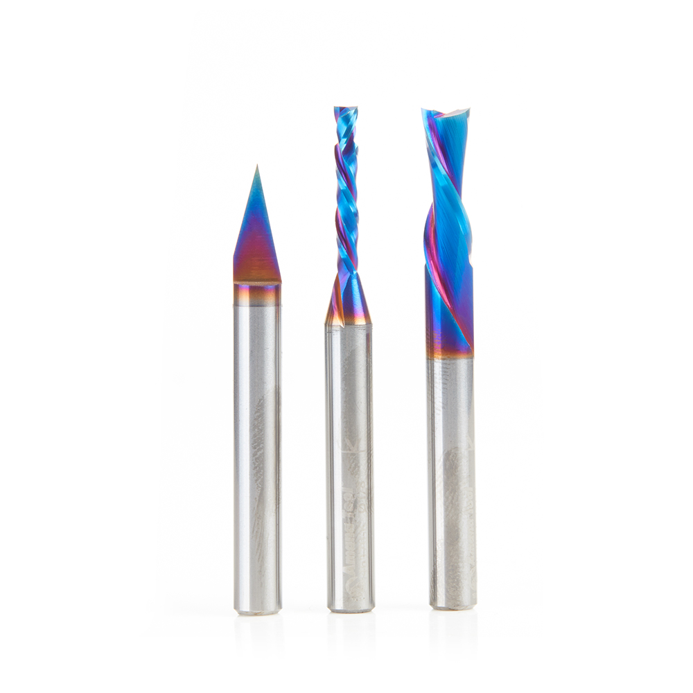 Amana AMS-251-K 3-Pc CNC Spektra, Extreme Tool Life Coated Signmaking Pack, 1/4 Inch Shank