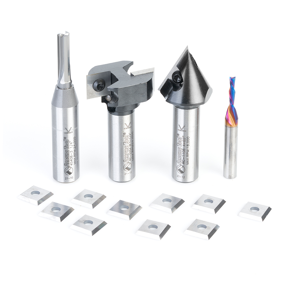 Amana Tool AMS-262 4-Pc CNC Simulated MDF Shaker Door Router Bit Pack, 1/4 & 1/2 Inch Shank
