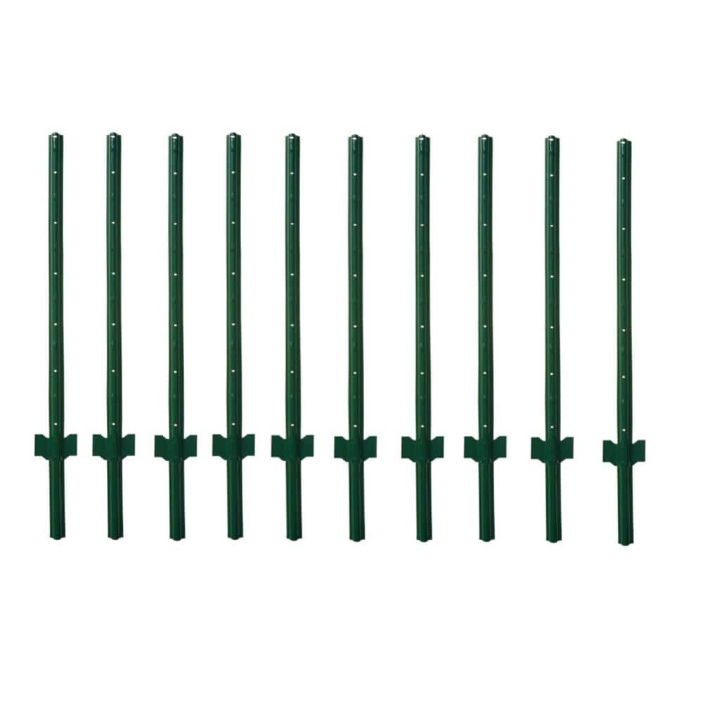 Angel Sar 48 in. x 1.2 in. x 1.2 in. Metal Fence Post U Post Green for Garden Wire Fence Steel Garden Post Sign Post (10-Pack)