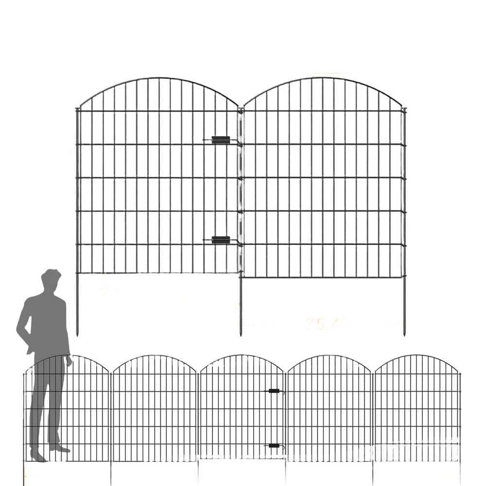 Angel Sar 14.75 ft. Black Metal Garden Gate and Fences Outdoor, Heavy-Duty Fencing for The Yard Privacy Temporary Animal Barrier