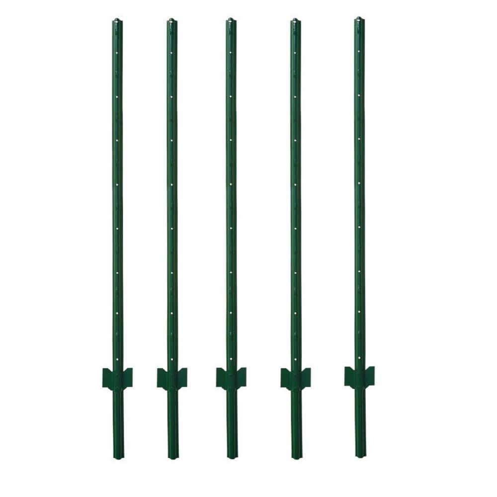 Angel Sar 60 in. x 1.2 in. x 1.2 in. Metal Fence Post U Post Green for Garden Wire Fence Steel Garden Post Sign Post (5-Pack)