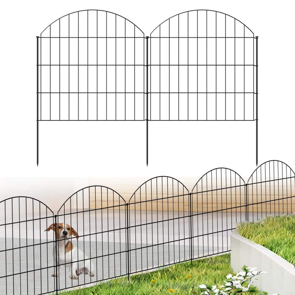 Angel Sar 28 in. x 11.7 ft. Black Metal Garden Fence, 5 Panels + 6 Stakes Rustproof Border Fence Animal Barrier