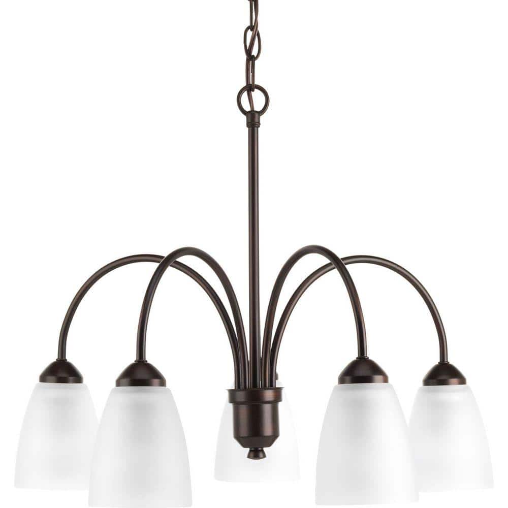 Progress Lighting Gather Collection 5-Light Antique Bronze Etched Glass Traditional Chandelier Light