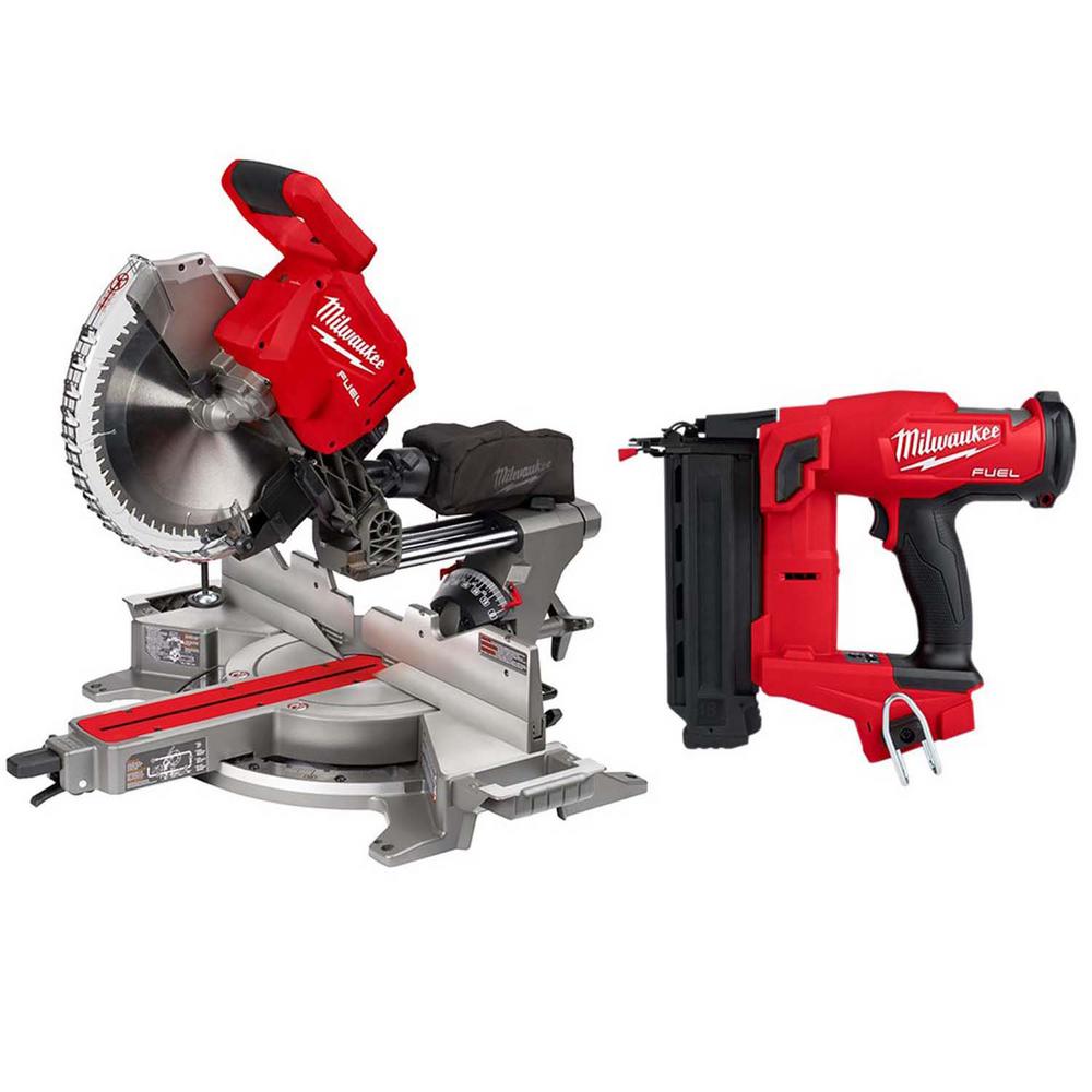 M18 FUEL 18-Volt Lithium-Ion Brushless 12 in. Cordless Dual Bevel Sliding Compound Miter Saw with 18-Gauge Brad Nailer