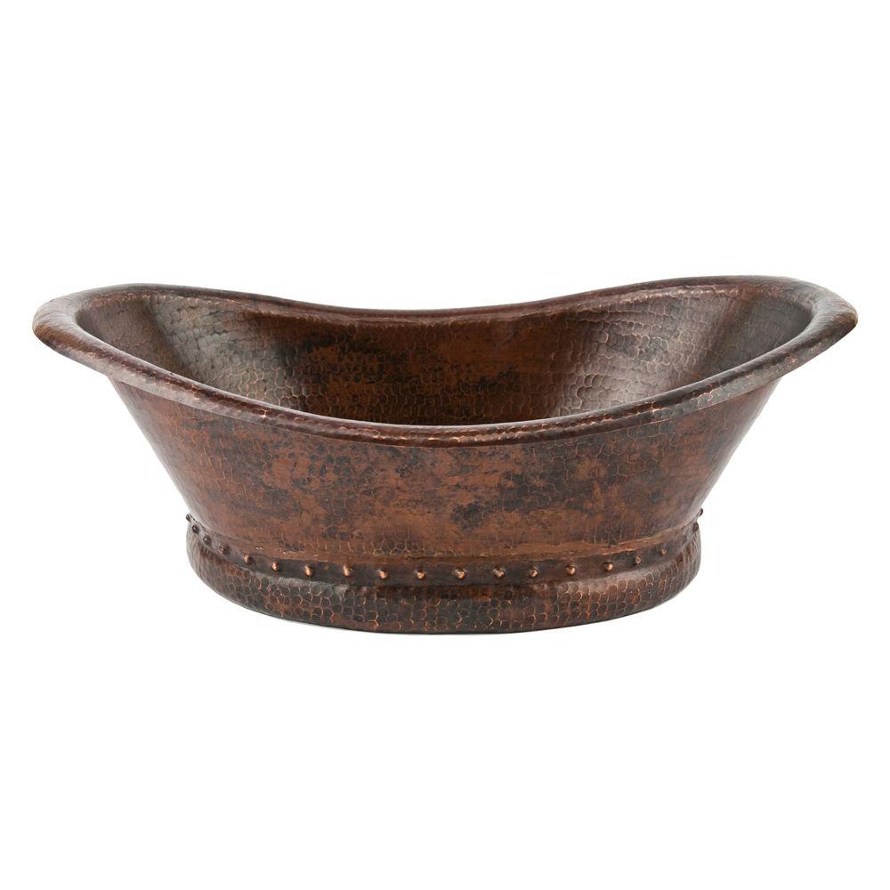 Premier Copper Products Bath Tub Hammered Copper Vessel Sink in Oil Rubbed Bronze