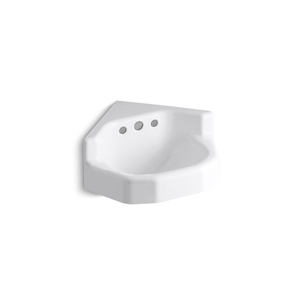 KOHLER Marston Wall-Mount Cast Iron Bathroom Sink in White with Overflow Drain