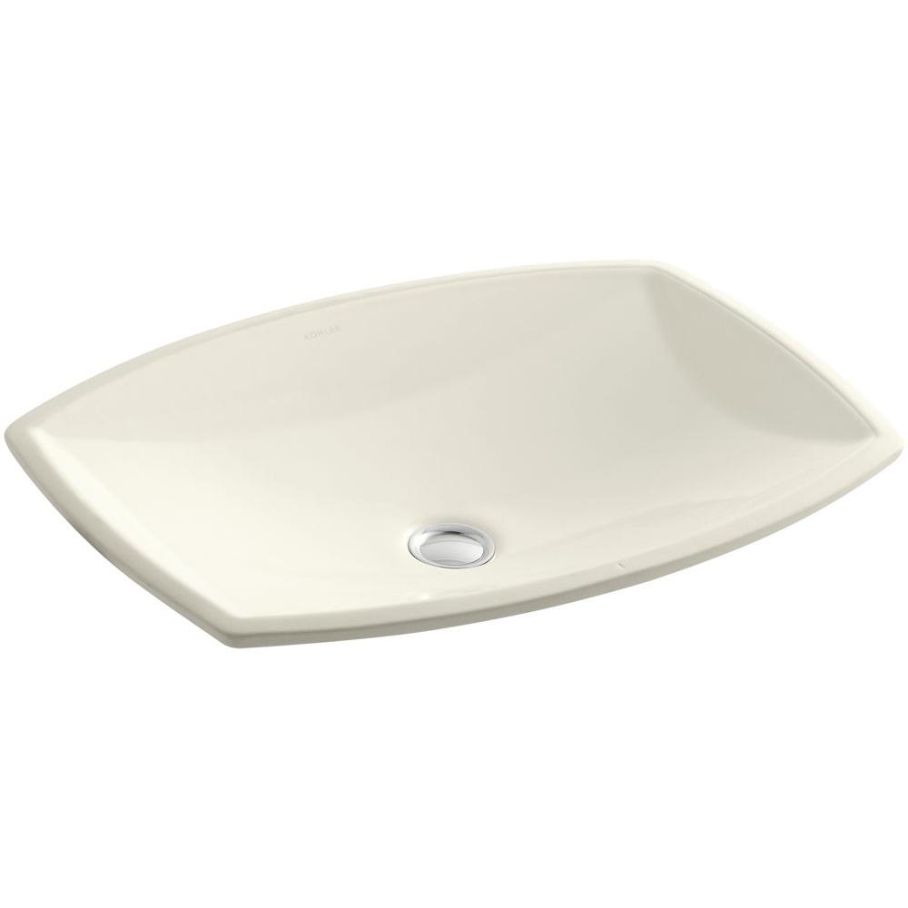 KOHLER Kelston Vitreous China Undermount Bathroom Sink with Overflow Drain in Biscuit with Overflow Drain