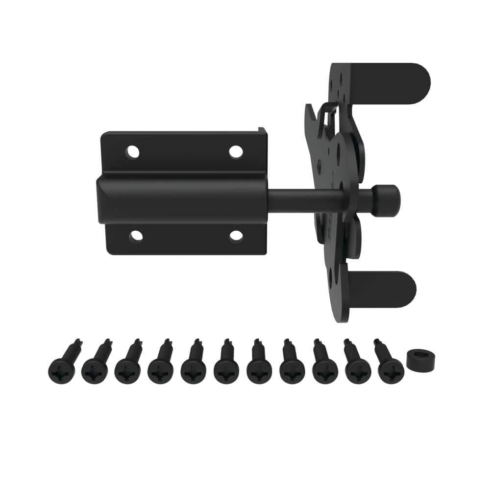 Barrette Outdoor Living 7.75 in. x 4 in. Heavy-Duty Black Stainless Steel Fence Gate Latch