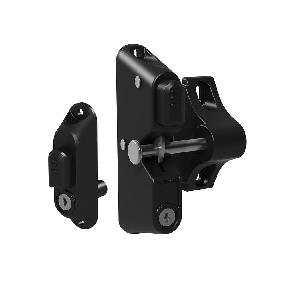 Barrette Outdoor Living 4.687 in. x 5.187 in. Black Nylon with Stainless Steel 2-Sided Key Locking Gravity Latch