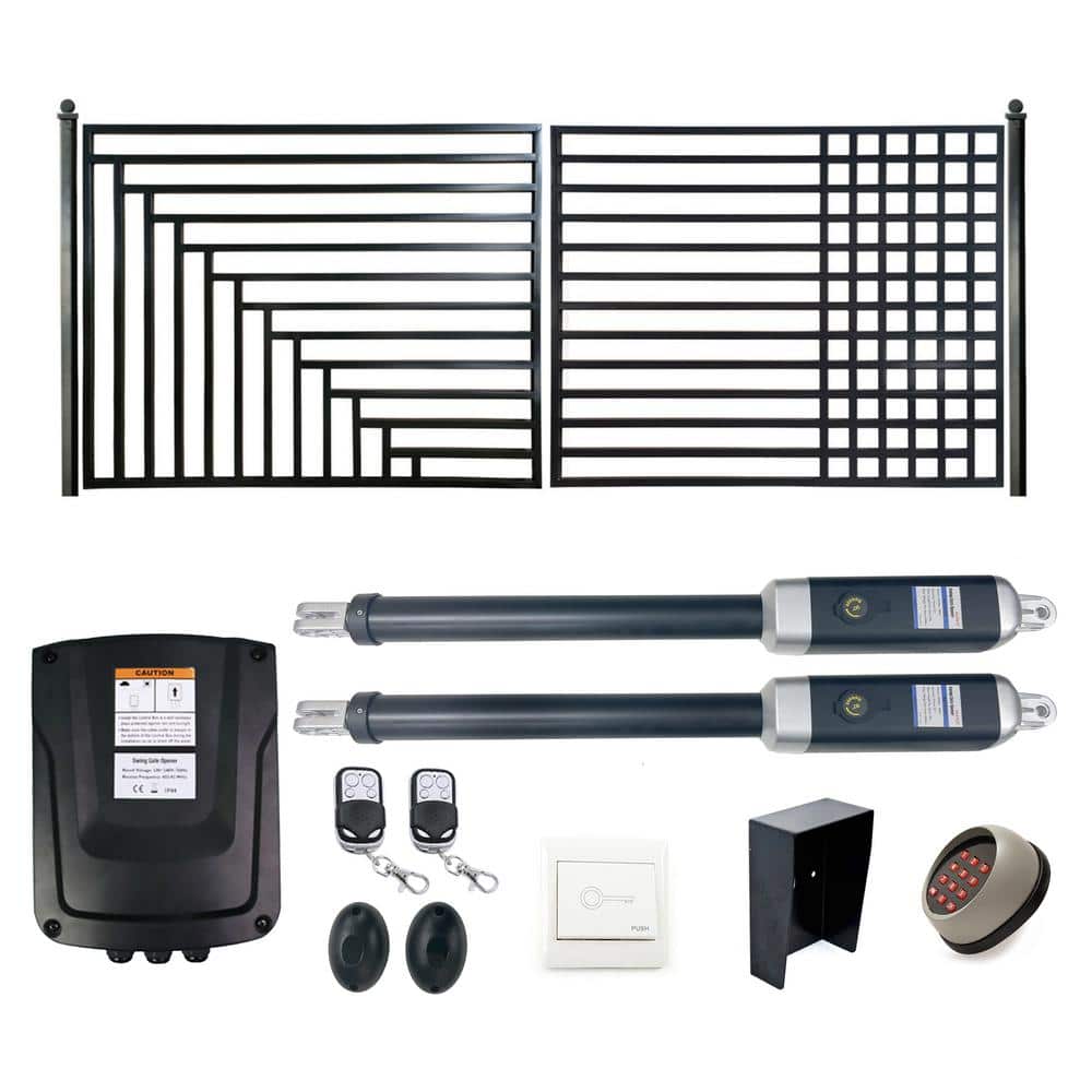 ALEKO 14 ft. x 6 ft. Automated Steel Kyiv Dual Swing Black Steel Driveway Gate and Gate Opener Kit ETL Listed Fence Gate