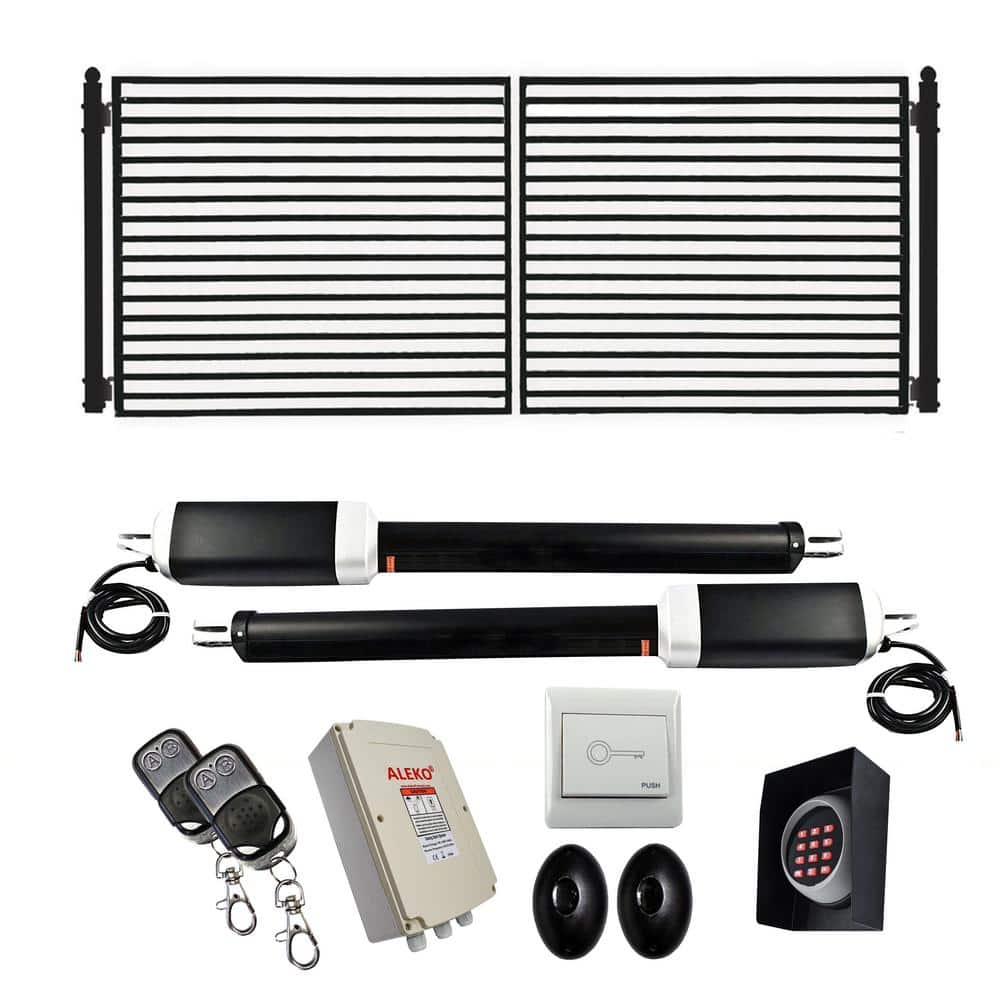 ALEKO 14 ft. x 6 ft. Automated Steel Milan Dual Swing Black Steel Driveway Gate and Gate Opener Kit ETL Listed Fence Gate