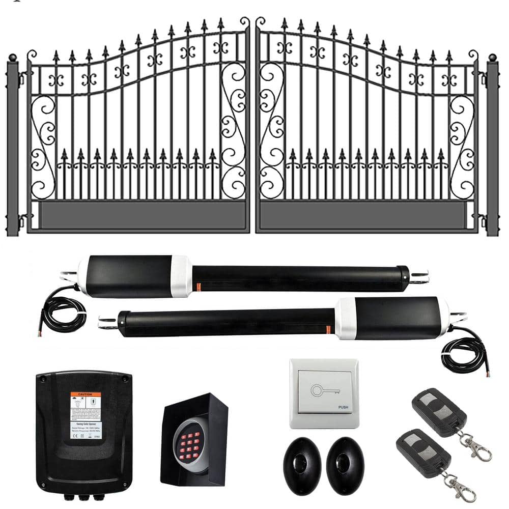 ALEKO 14 ft. x 6 ft. Automated Steel Venice Dual Swing Black Steel Driveway Gate and Gate Opener Kit ETL Listed Fence Gate