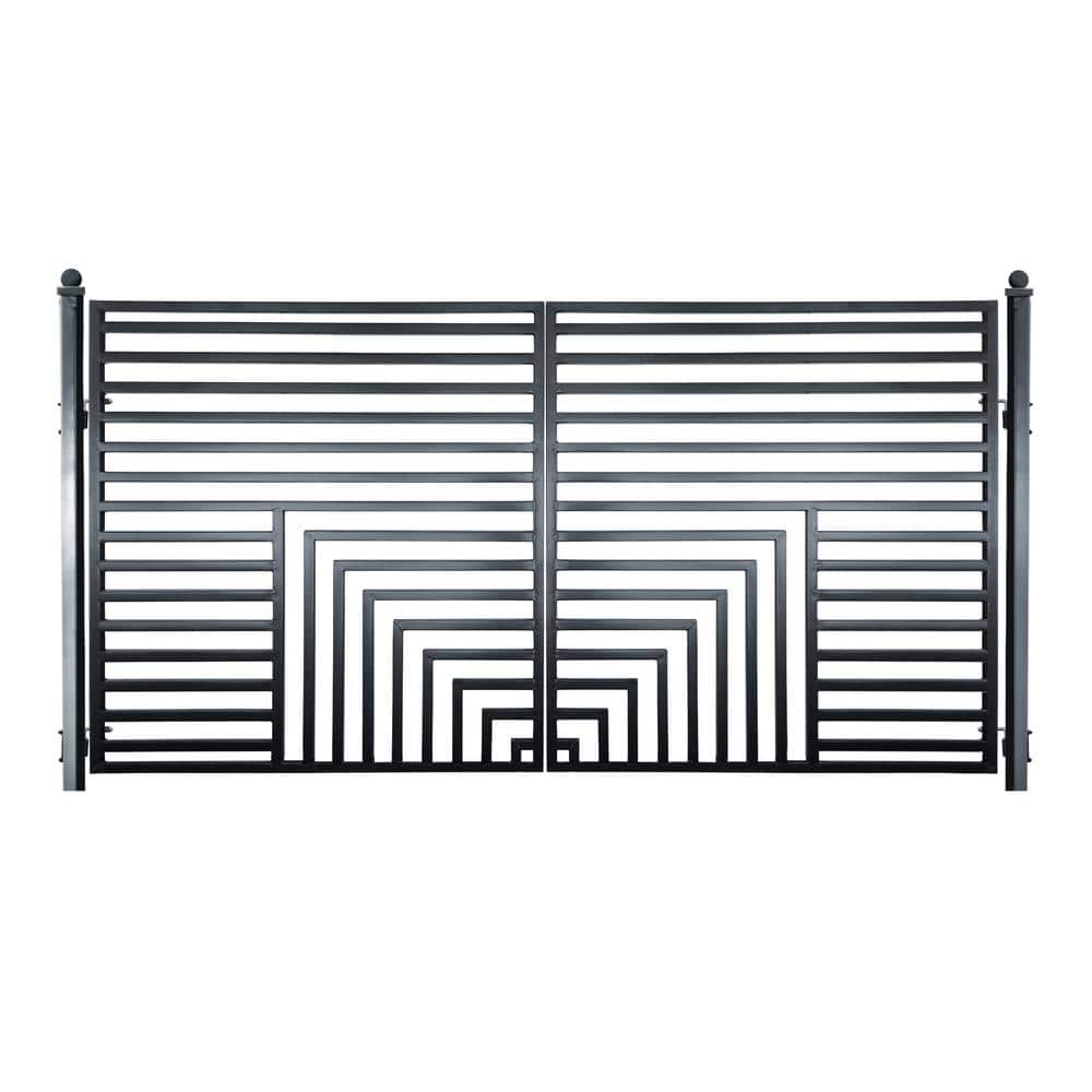 ALEKO 12 ft. x 6 ft. Florence Black Metal Steel Dual Swinging Driveway Fence Gate