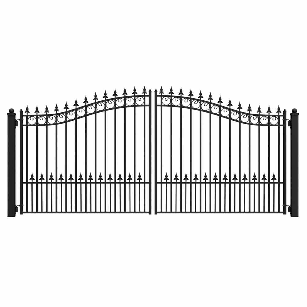 ALEKO Prague Style 12 ft. x 6 ft. Black Steel Dual Swing Driveway Fence Gate